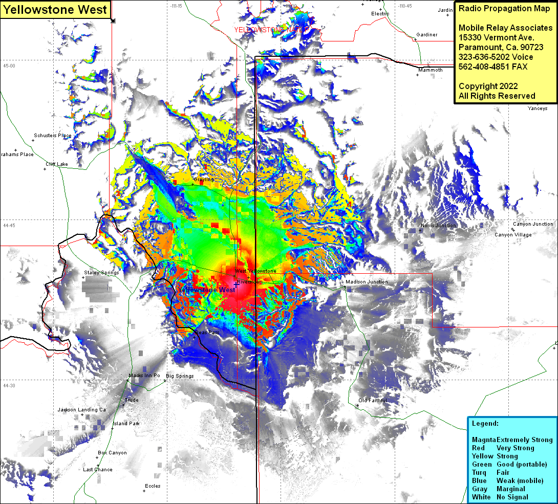 heat map radio coverage Yellowstone West